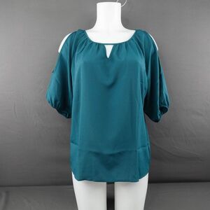 Express Womens Top Small Teal Green Cold‎ Shoulder Flowy Corp Everyday Office